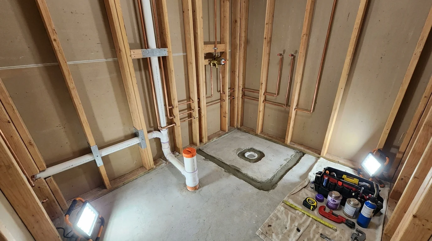 Bathroom rough-in plumbing during remodel by Johns Plumbing LLC in Wills Point