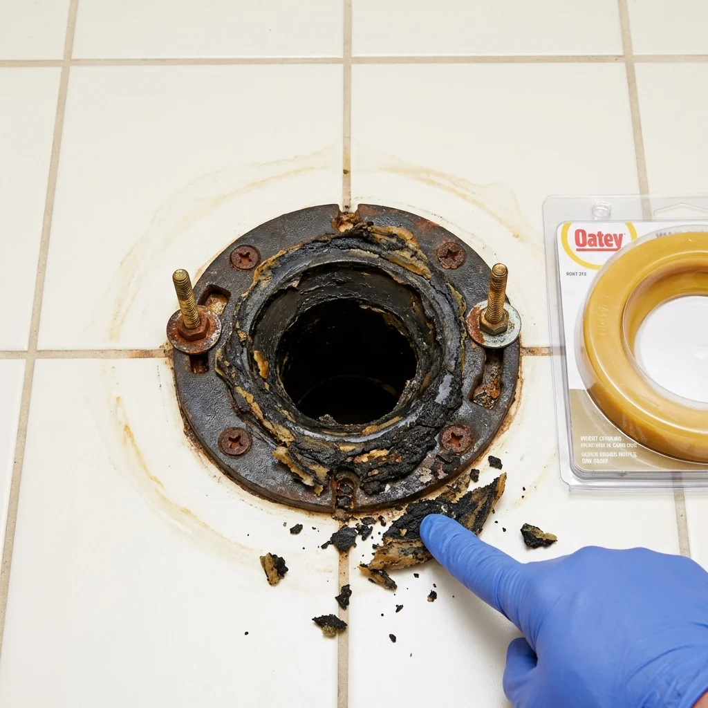 Failed wax ring showing water seepage at the base of a toilet in a Wills Point, TX home