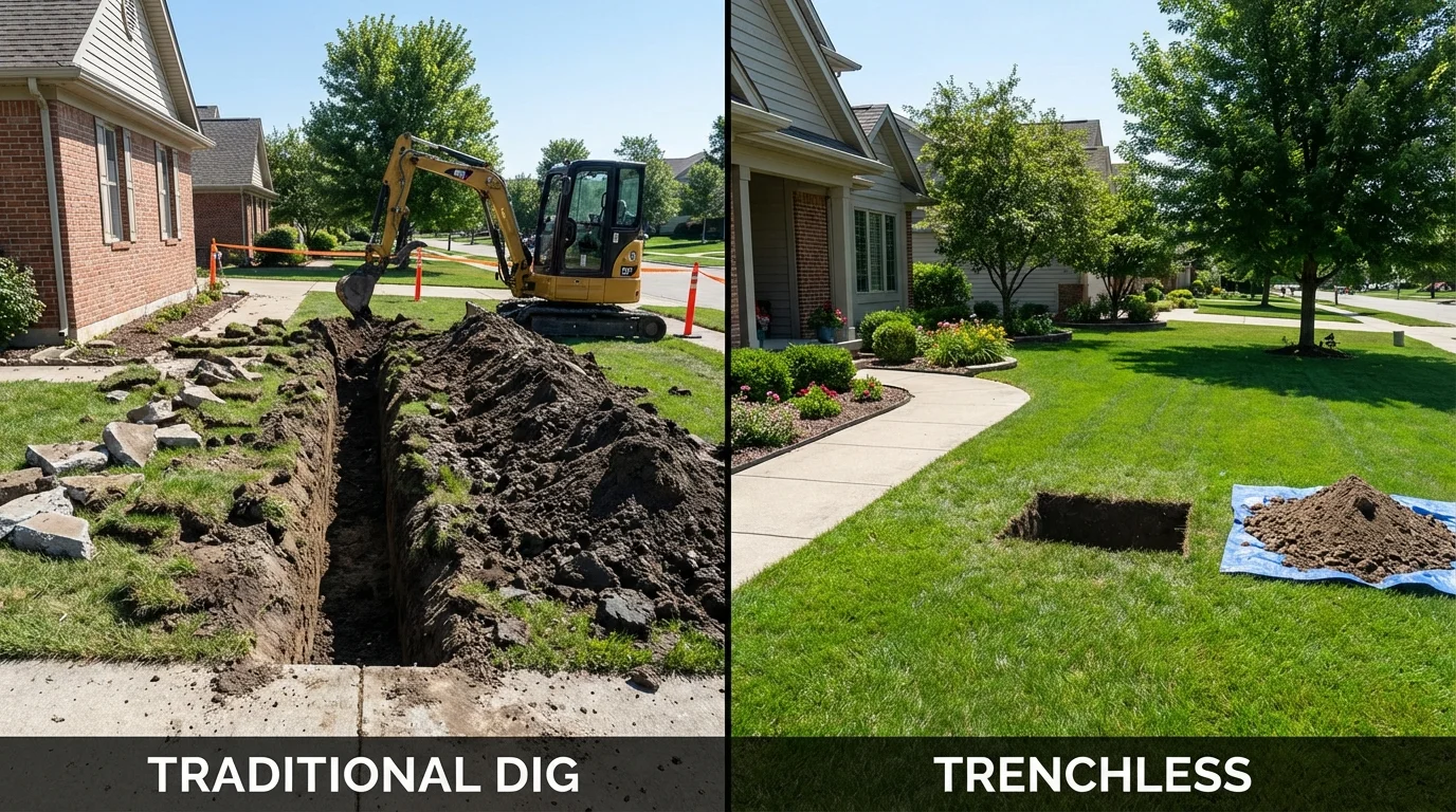 Trenchless sewer repair with minimal yard damage versus traditional excavation in Wills Point, TX